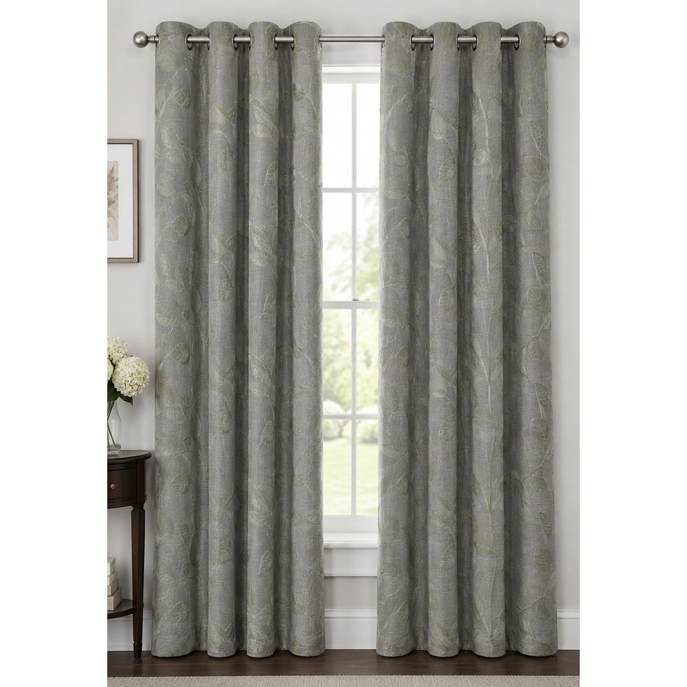 MarthaWindow Hampton Leaf Grommet Curtain Panel 50x84 Sage Shadow Energy Saving